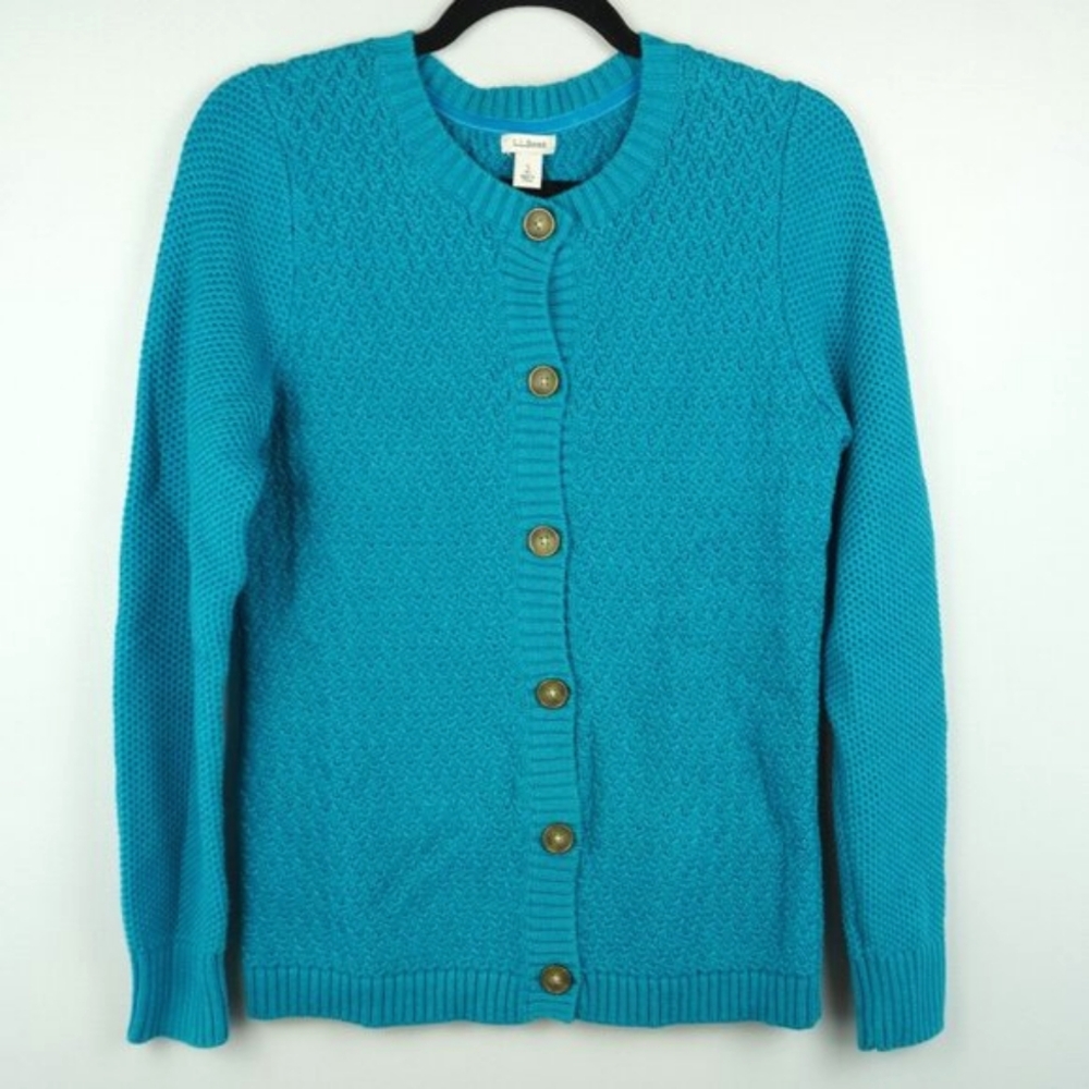 LL Bean Teal Button Up Heavy Knit Sweater Size Small